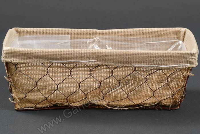 12" X 4.5" Chicken Wire Rectriangle Planter W/jute Natural