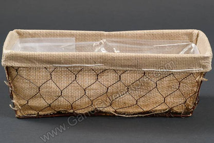12" X 4.5" Chicken Wire Rectriangle Planter W/jute Natural