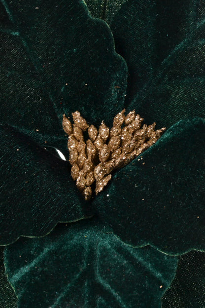 24" Velvet Glittered Center Poinsettia Stem Emerald
