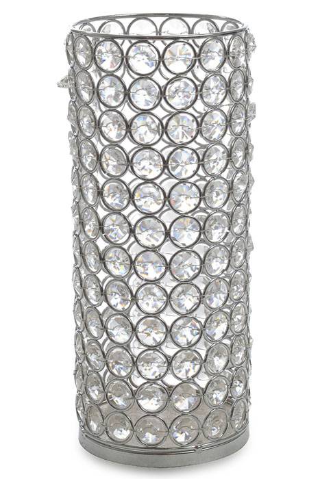 4" X 9.75" Crystal Bead Cylinder Candle Holder Silver