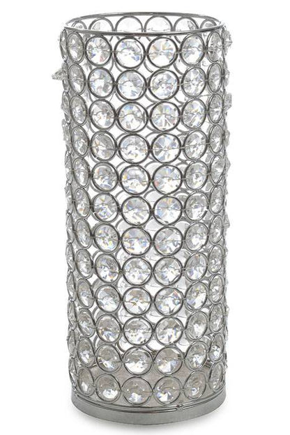 4" X 9.75" Crystal Bead Cylinder Candle Holder Silver