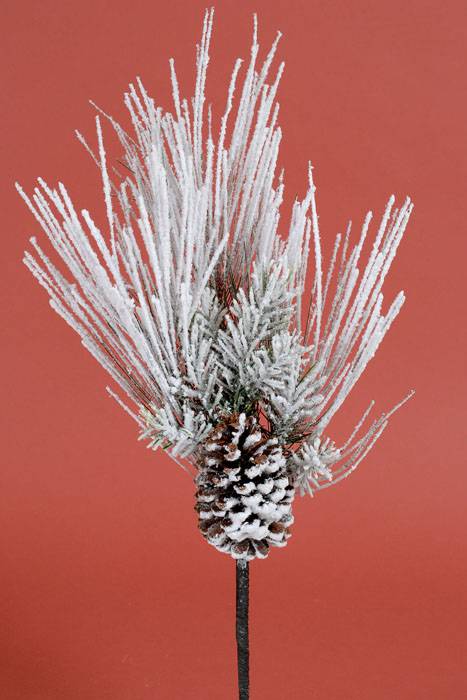 18" Snowed Mix Pine Spray W/cone Green/brown/white