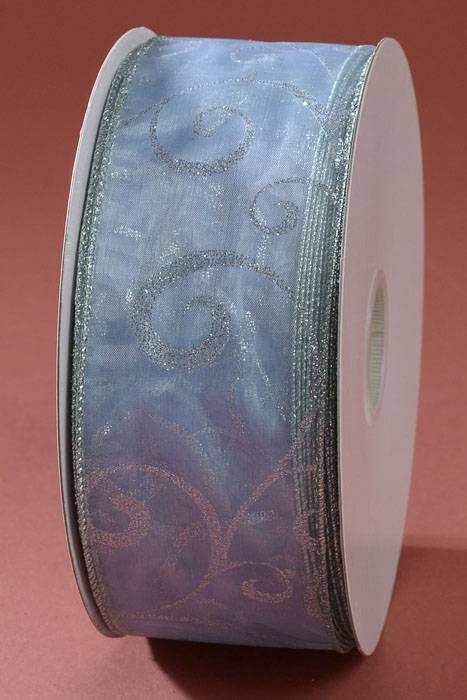 2.5" X 50yds Wired Swirl Ribbon Iced Blue