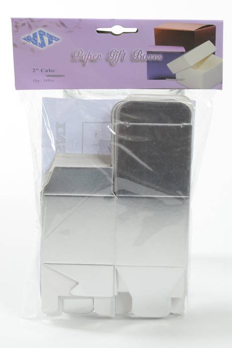 2" Cube Paper Gift Box Silver Pkg/24