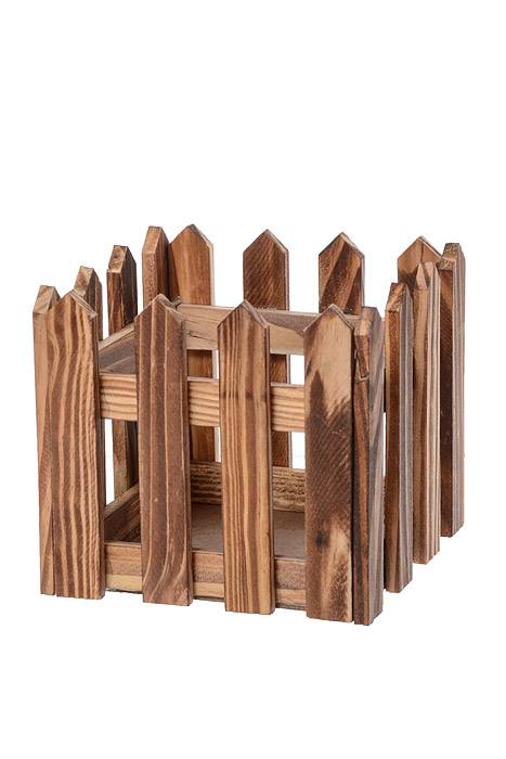 5"/ 6.25" Wood Picket Fence Planter Brown