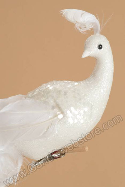 18" Glittered Peacock W/clip White