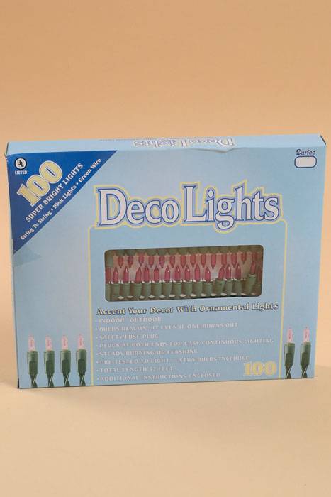 32ft Super Bright Set/100 Lights Pink/green Wire
