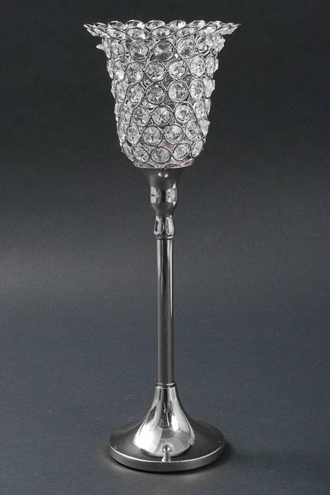 14.5" Crystal Candle Holder Silver