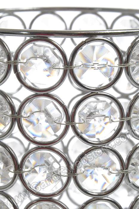 4" X 9.75" Crystal Bead Cylinder Candle Holder Silver