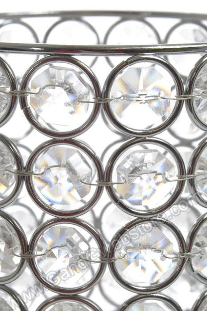 4" X 9.75" Crystal Bead Cylinder Candle Holder Silver
