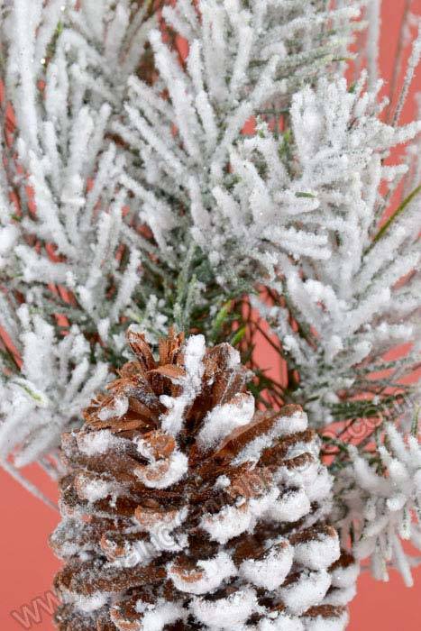 18" Snowed Mix Pine Spray W/cone Green/brown/white