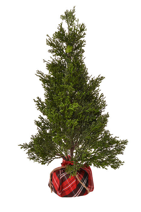 24" Artificial Cedar Tree In Plaid Sack Green/Red
