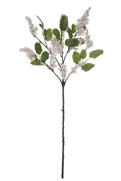 30" Holly Berry Spray With Glitter White