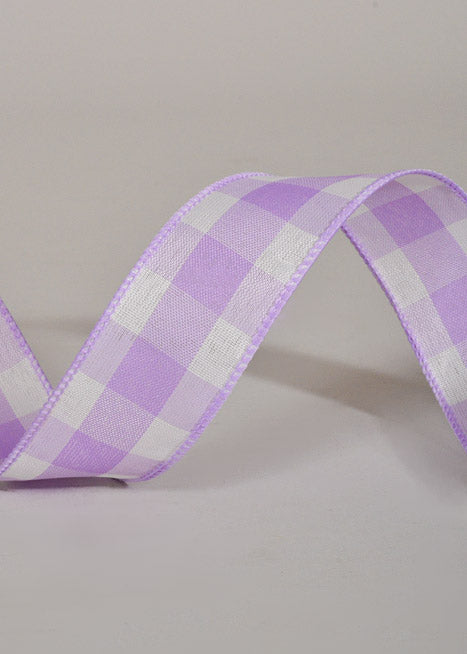 1.5" X 50Yds Wired Spring Check Ribbon Lavender/White