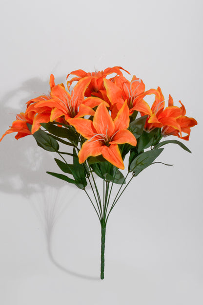 19" Silk Tiger Lily Bush Orange