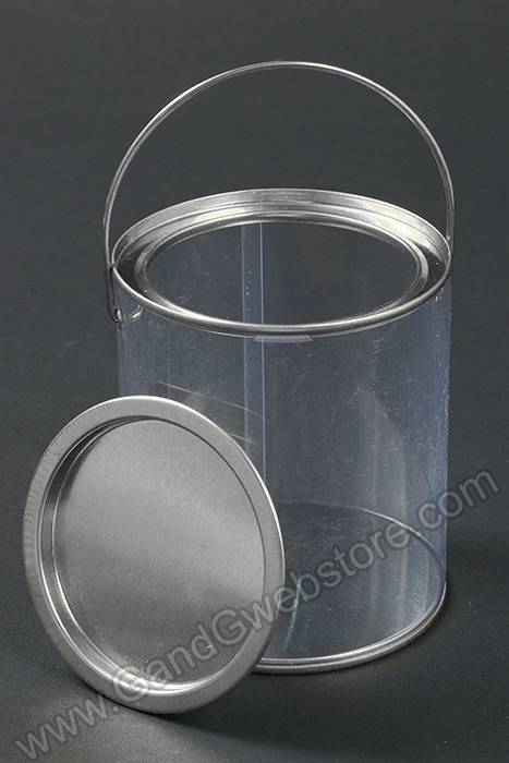 4.5" X 4" Round Container W/wire Handle Clear/silver Pkg/6