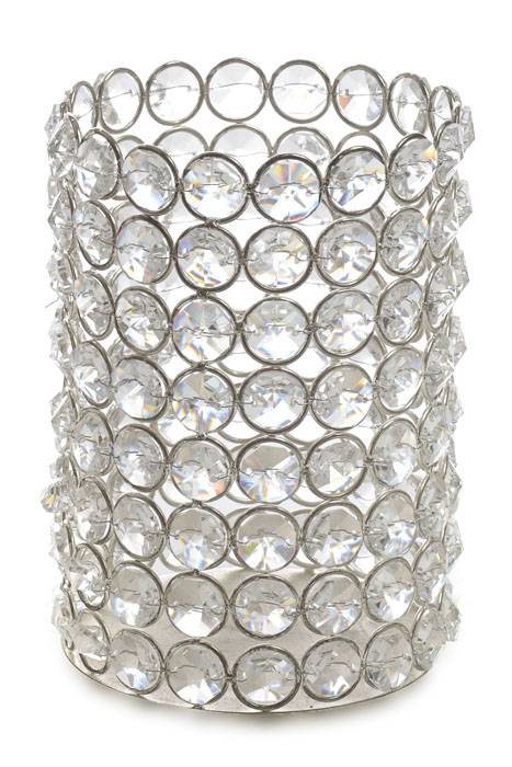 4&quot; X 5.75&quot; Crystal Bead Cylinder Candle Holder Silver