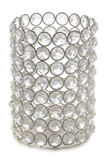 4&quot; X 5.75&quot; Crystal Bead Cylinder Candle Holder Silver
