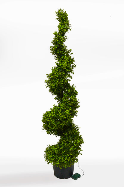 58"  Uv Boxwood Spiral W/Lights In Pot Green