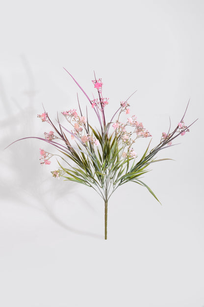 26" Artificial Grass Bush W/Flower Pink