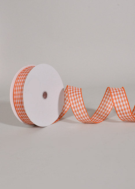1.5" X 50Yds Wired Vintage Check Ribbon Orange
