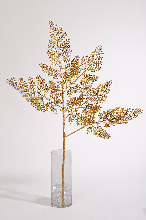 30" Sequin Fern Spray Gold