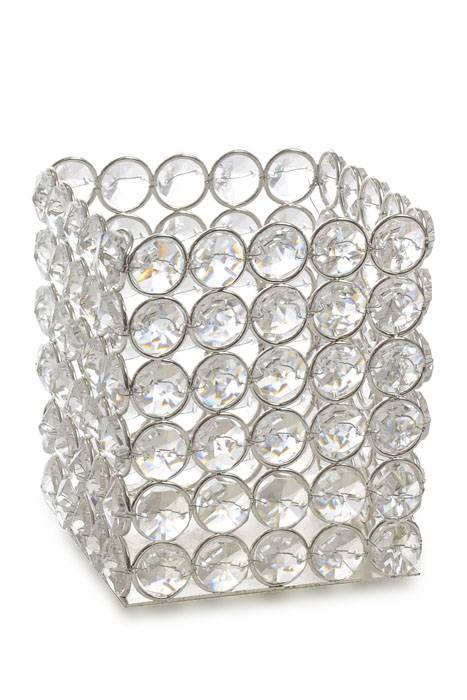 3.5&quot; X 3.5&quot; X 4.25&quot; Crystal Bead Candle Holder Silver