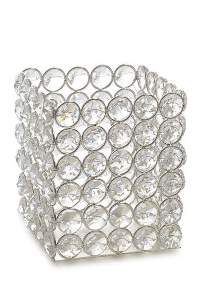 3.5&quot; X 3.5&quot; X 4.25&quot; Crystal Bead Candle Holder Silver