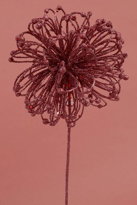 23" Glitter Flower Ball Spray Burgundy