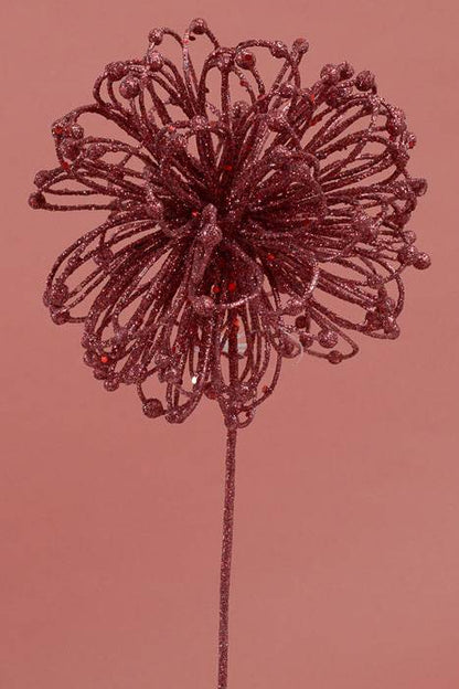 23" Glitter Flower Ball Spray Burgundy