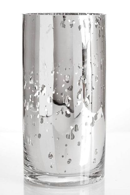4" X 8" Mercury Glass Cylinder Vase Silver
