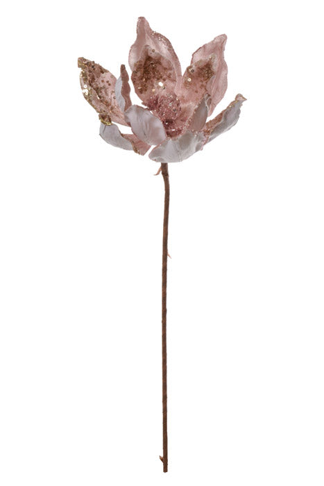24" Velvet Sheen/Sequin Magnolia Stem (Light Pink)