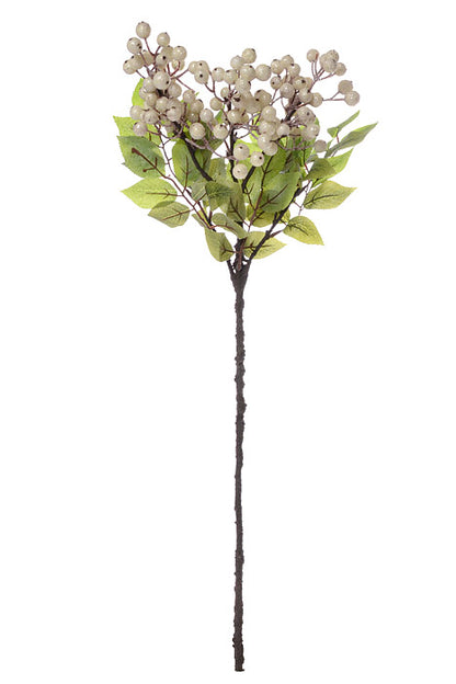 26" Berry Spray With Leaves White