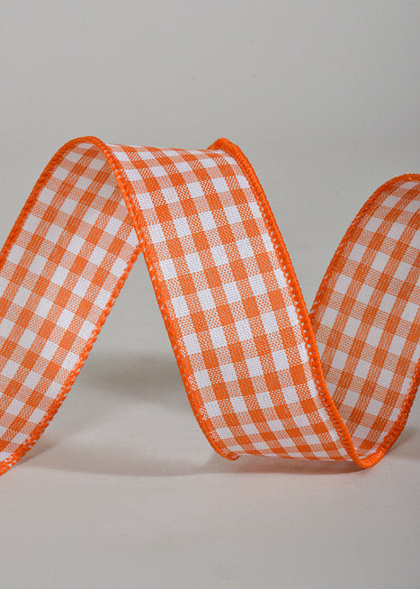 1.5" X 50Yds Wired Vintage Check Ribbon Orange