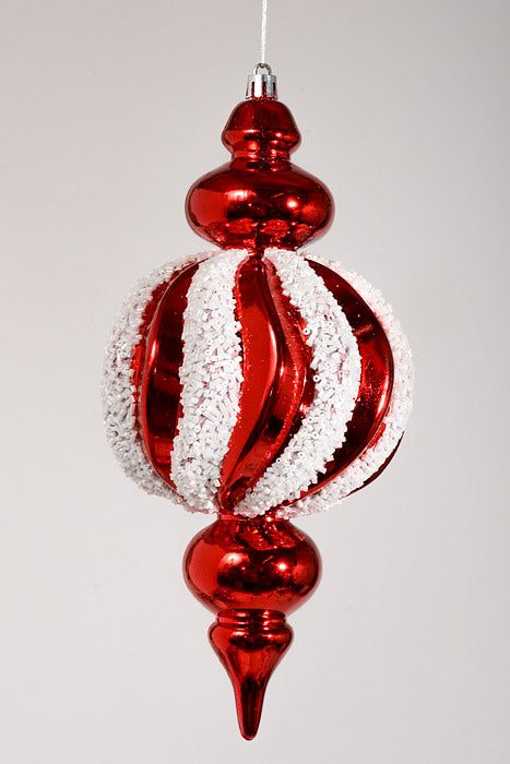 10" Finial Ornament Red/White