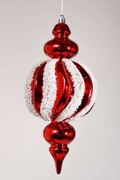 10" Finial Ornament Red/White