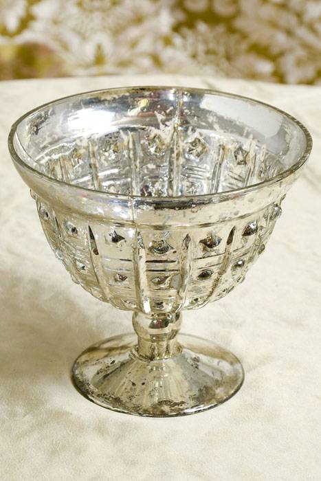 6" X 5.5" Baleri Compote Glass Bowl Silver