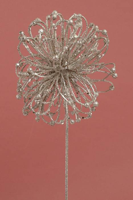 23" Glitter Flower Ball Spray Champagne