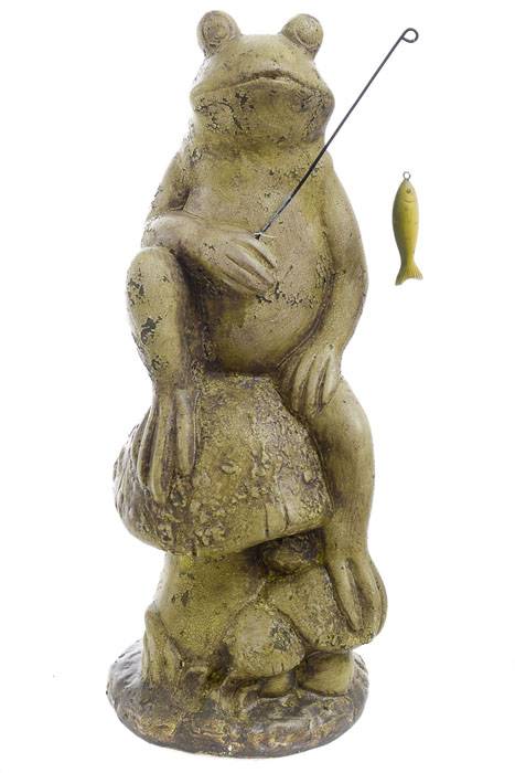 4.75" X 13" Ceramic Fishing Frog Green