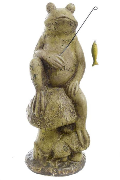 4.75" X 13" Ceramic Fishing Frog Green