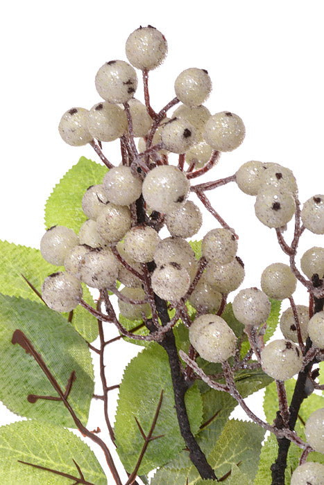 26" Berry Spray With Leaves White