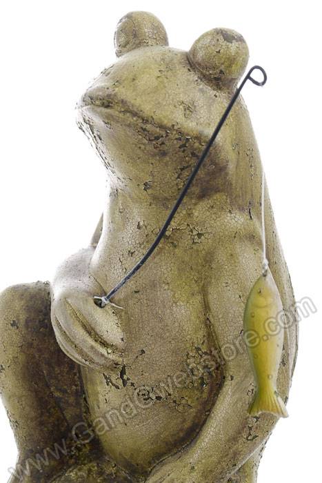 4.75" X 13" Ceramic Fishing Frog Green