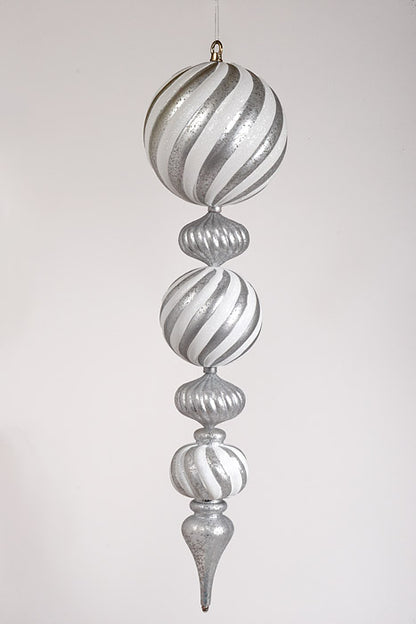 30" Mercury Hanging Finial Ornament White/Silver