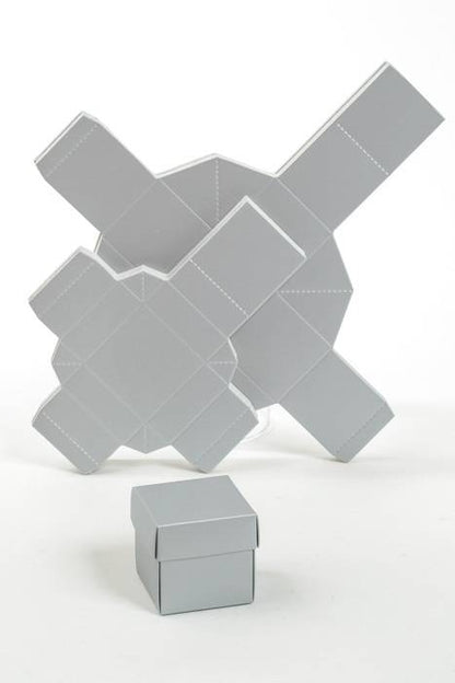 2" Cube Paper Gift Box W/lid Silver Pkg/24