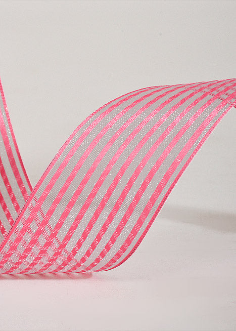 1.5" X 50Yds Wired Sheer Stripe Ribbon Pink
