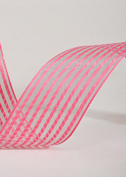 1.5" X 50Yds Wired Sheer Stripe Ribbon Pink