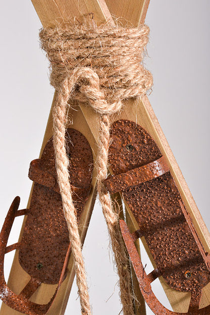 21" Metal Winter Skis/Pole Ornament Brown/Natural