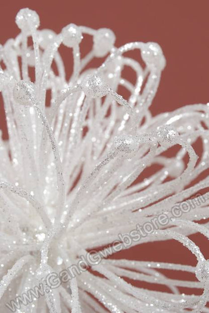 23" Glitter Flower Ball Spray White