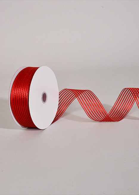 1.5" X 50Yds Wired Sheer Stripe Ribbon Red