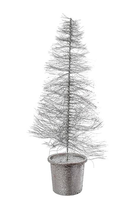 36" Potted Glitter/mica Hardneedle Pine Tree Silver